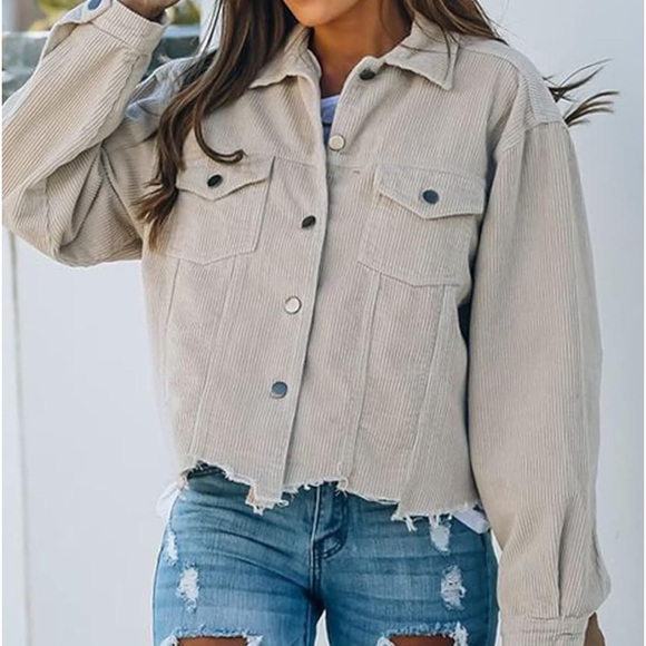Nice Women’s Corduroy Collared Long Sleeve 2XL Snap Button Jacket w/Frayed Hem - Picture 2 of 8